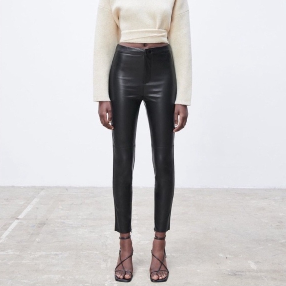 Zara blogger faux leather high rise pants